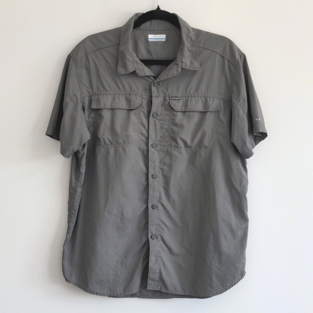 COLUMBIA | Omni-Shade Shirt Short Sleeves Pockets Mesh Back, Gray, Men's Size L